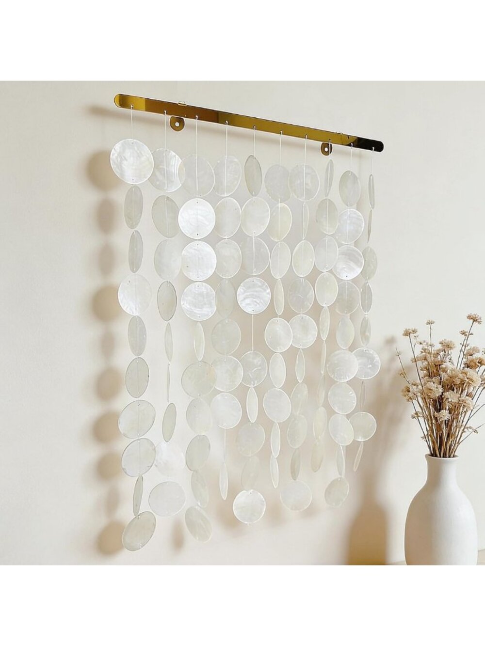 Coastal Handmade Capiz Shell Wall Art - 16x22 Inch Beachy Decor with Rail